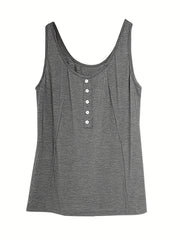 Button Decor Tank Top Sleeveless Round Neck Loose Casual Summer