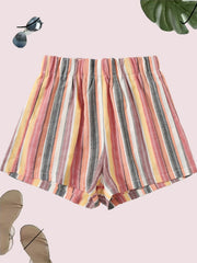 Striped Elastic Waist Shorts for Women