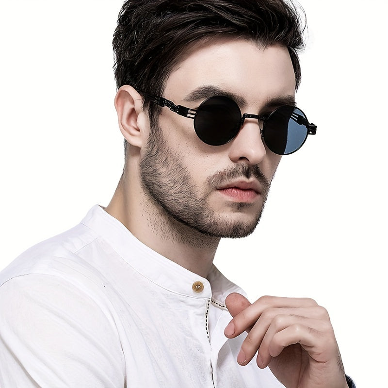 Vintage Metal Steam Punk Sunglasses Round Frame Mens Gothic Oval Retro