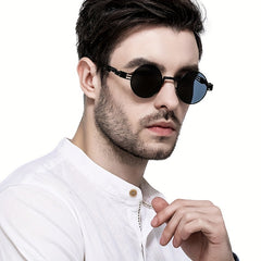 Vintage Metal Steam Punk Sunglasses Round Frame Mens Gothic Oval Retro