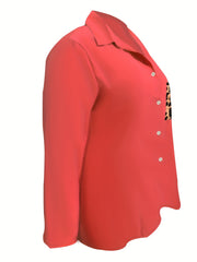Colorblock Leopard Print Button Up Long Sleeve Shirt