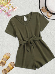 Girls V Neck Jumpsuit With Belt For Kids