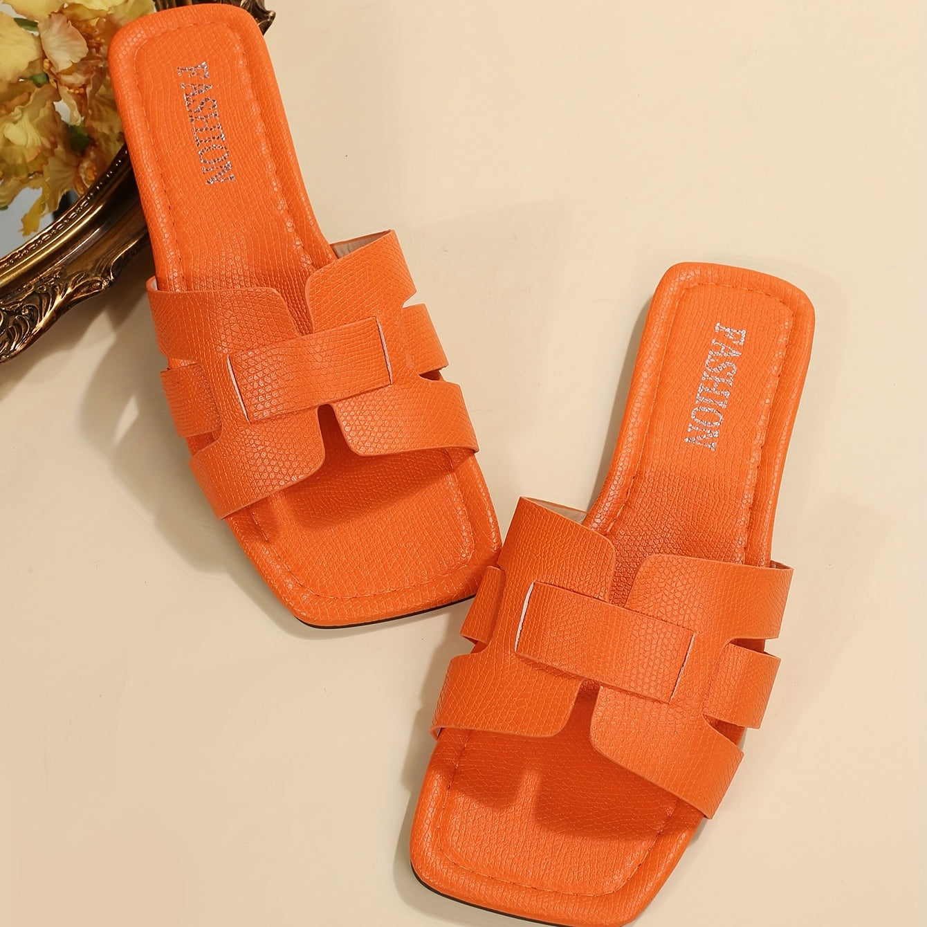 Women's Square Toe Flat Slides Beach Sandals