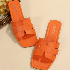Women's Square Toe Flat Slides Beach Sandals