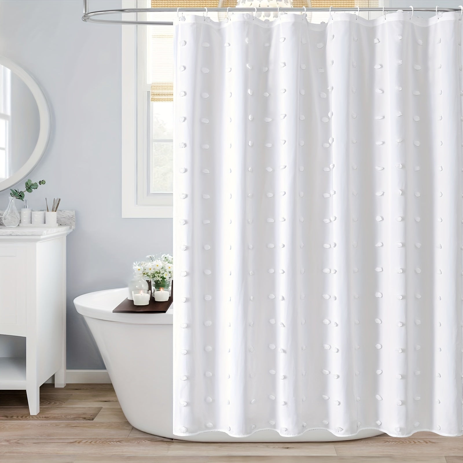 Boho Tufted Pleat Fabric Shower Curtain