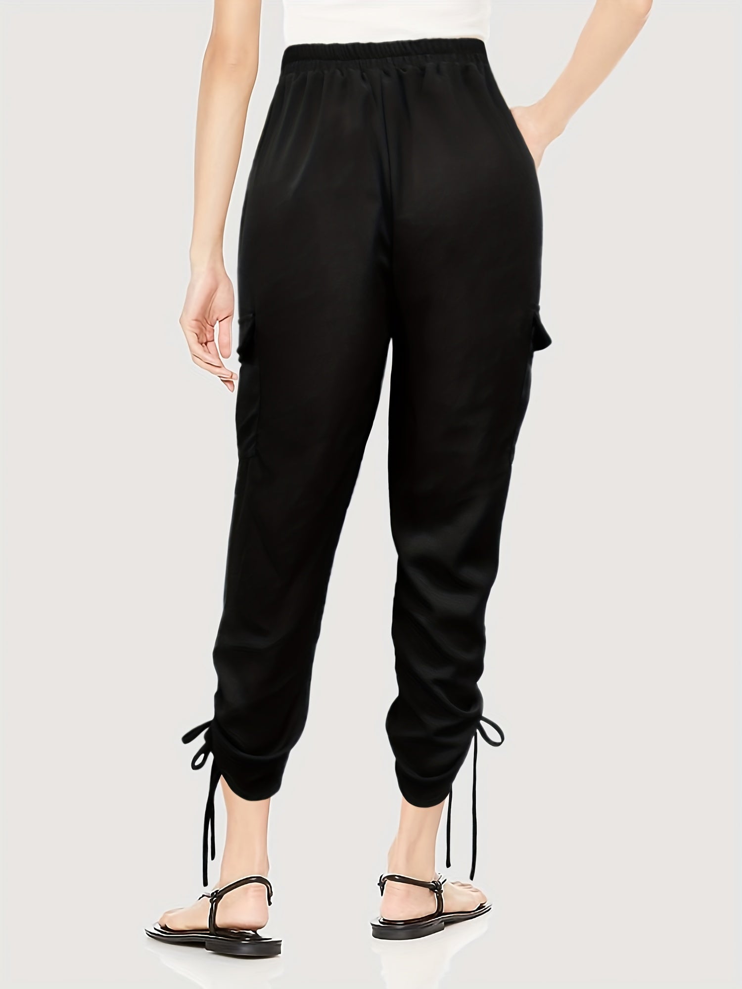 Flap Pockets Drawstring Ruched Pants Casual Pants