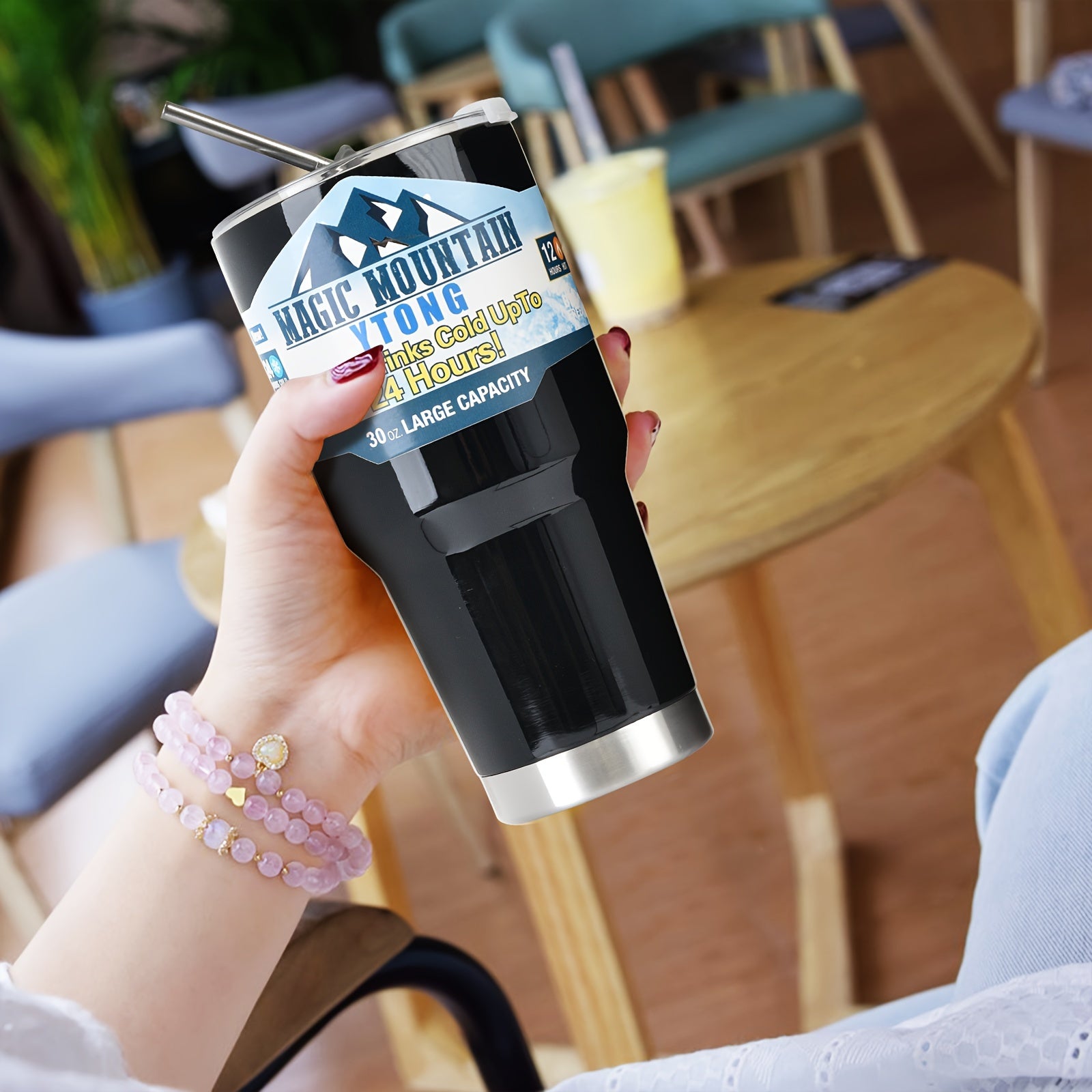 900ml Double Wall Water Cup with Straw and Lid, Vacuum Insulated Stainless Steel