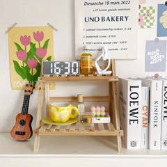 13.7 inch 2-Layer Desktop Storage Rack Solid Wood Organizer