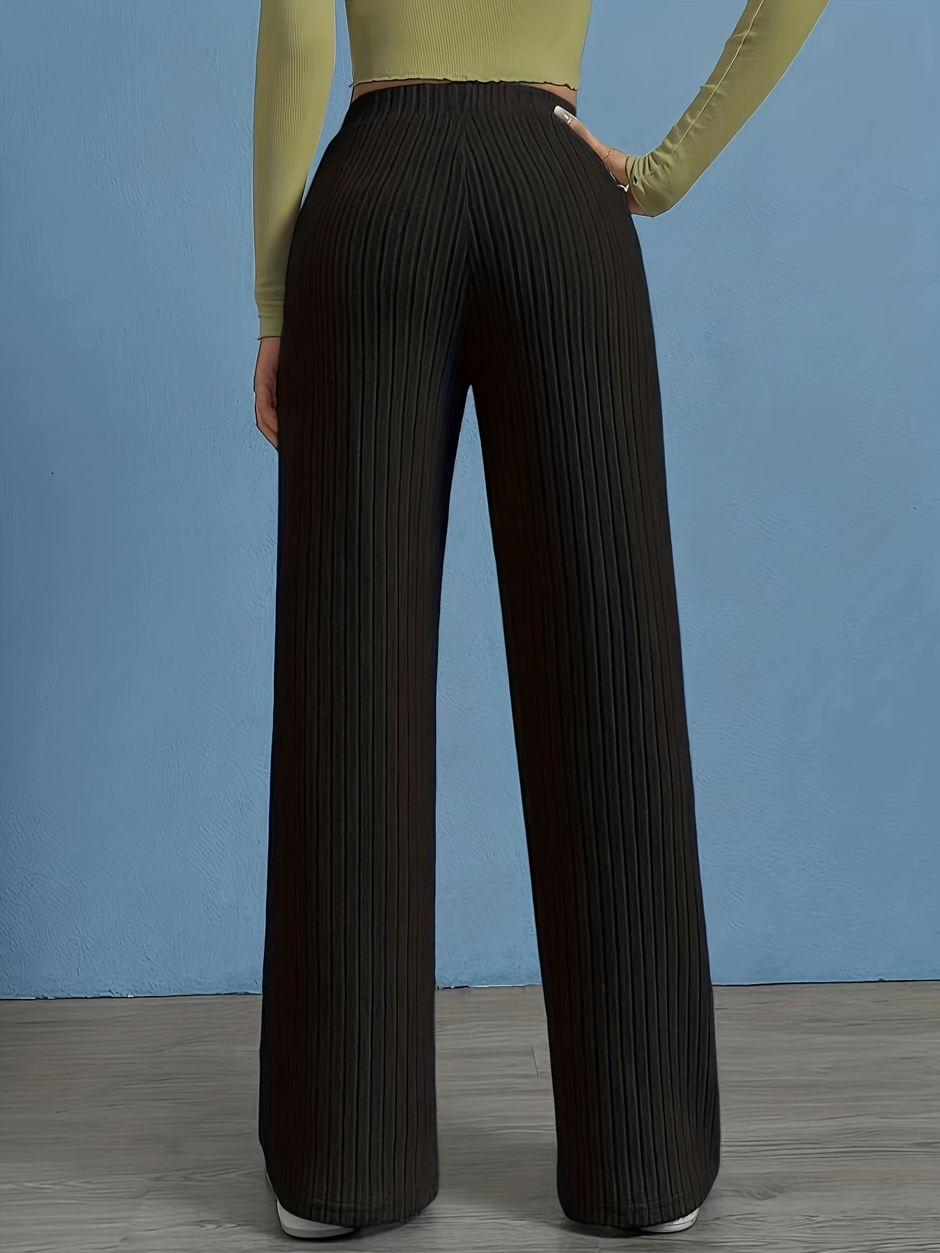 Ribbed Straight Leg Pants Casual Elastic Waist Pants
