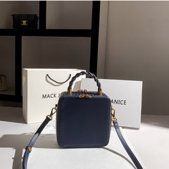 Women's Square Handbag Second Layer Leather Purse Navy