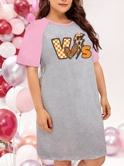 Checkered & Leopard Print Round Neck Tee Sleep Dress