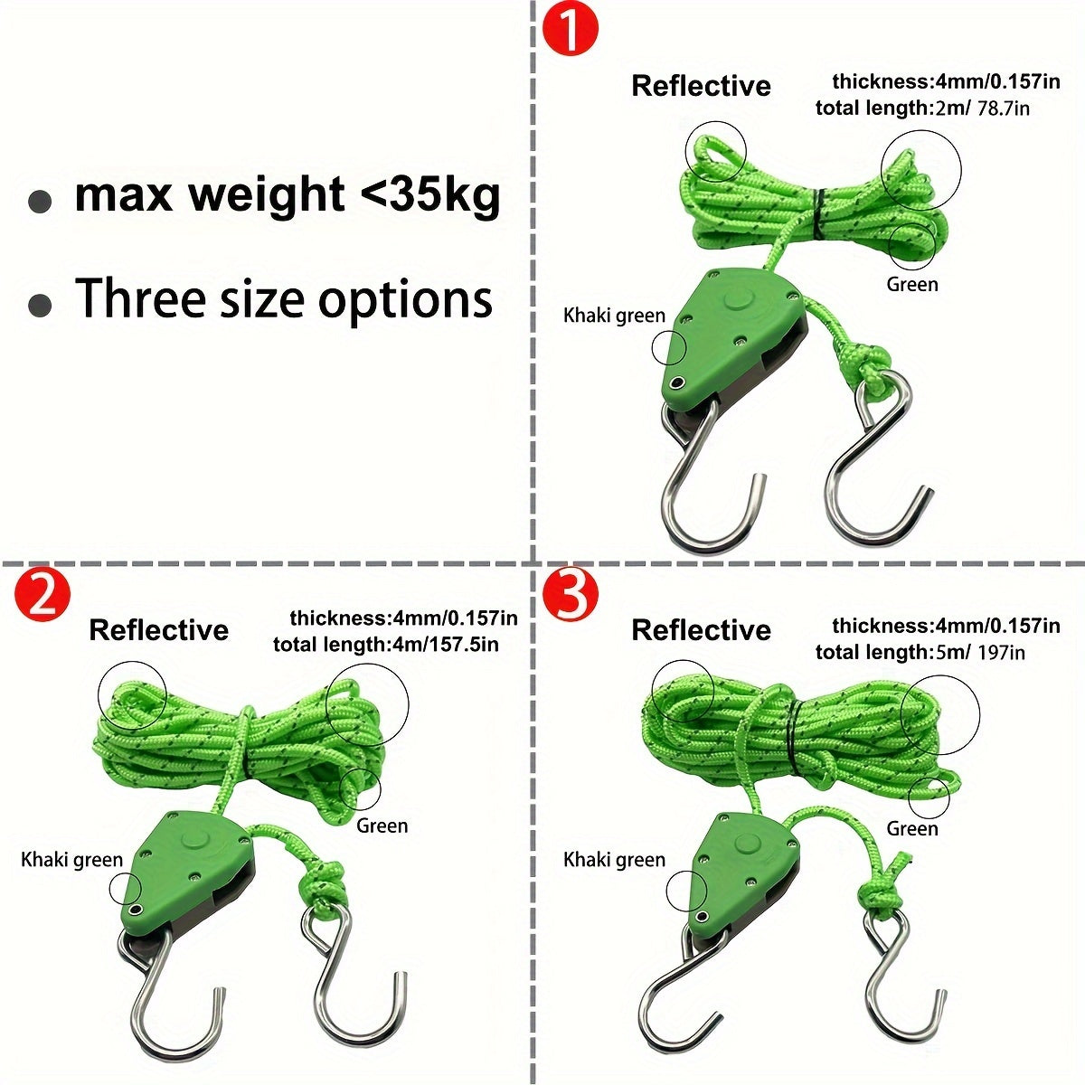 Camping Tent Canopy Rope Tightener Reflective Pulley Adjuster Hook