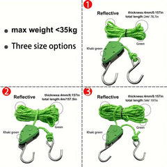 Camping Tent Canopy Rope Tightener Reflective Pulley Adjuster Hook