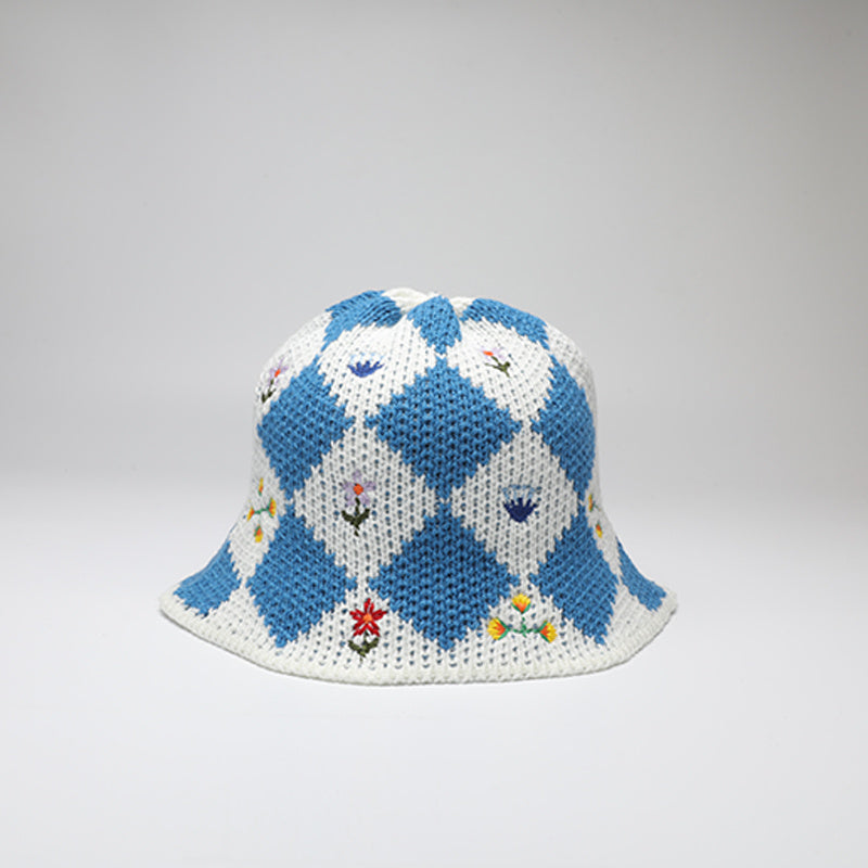 Embroidered Floral Bucket Hat for Women Warm Autumn Winter