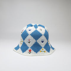 Embroidered Floral Bucket Hat for Women Warm Autumn Winter