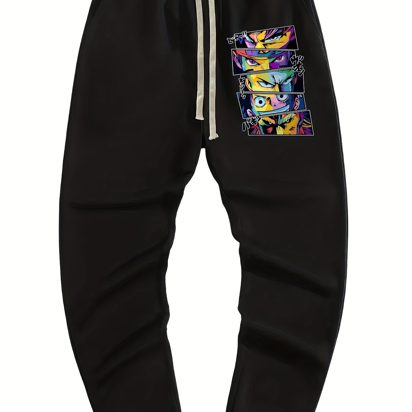 Anime Print Men's Drawstring Pocket Sweatpants Casual Jogger Pants