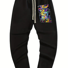 Anime Print Men's Drawstring Pocket Sweatpants Casual Jogger Pants