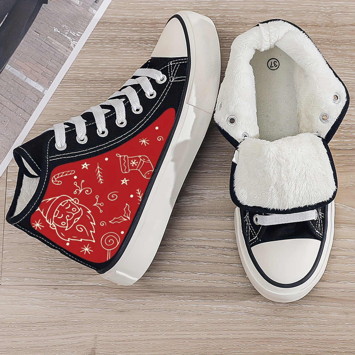 Christmas Plush Lined Thermal Chunky Canvas Sneakers