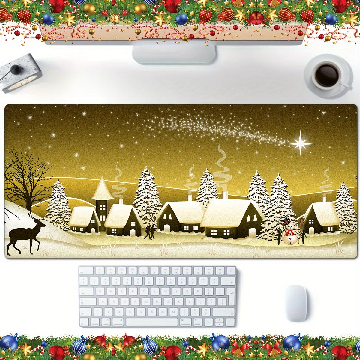 Christmas Dark Yellow Sky Stars Cartoon Mouse Pad