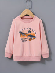 Cartoon Skateboard Letter Print Kid's Sweatshirt Long Sleeve Top