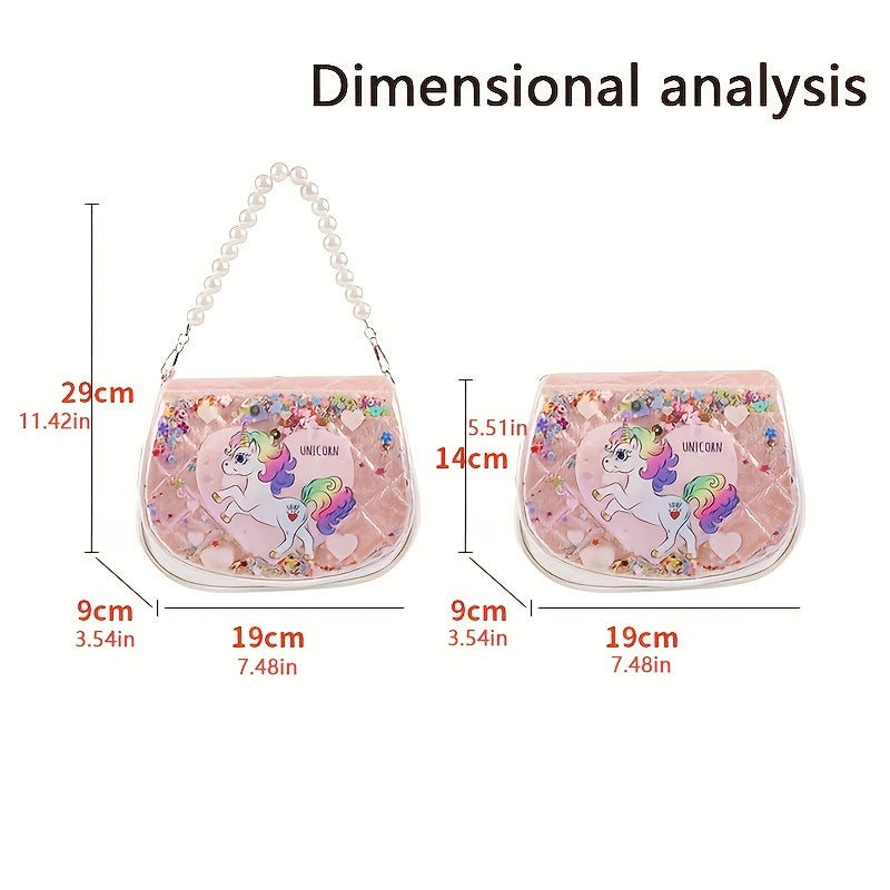 Cartoon Unicorn Handbag With Faux Pearl Handle For Girls