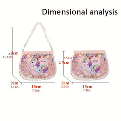 Cartoon Unicorn Handbag With Faux Pearl Handle For Girls