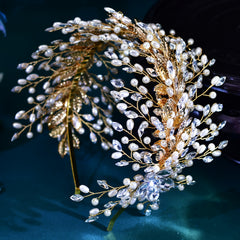 Golden Leaves Rhinestone Bridal Hairband Wedding Headdress
