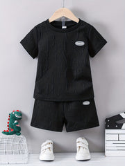 Boys Letter Pattern Outfit Round Neck T shirt & Shorts