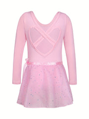 Girls Sequin Dancing Dress Long Sleeve Exercise Skirt