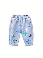 Cross Print Boys Denim Shorts - Summer Outdoor Wear
