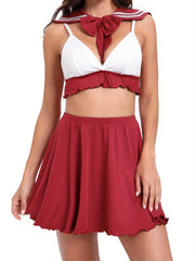 Sexy Sailor Role Play Costume Crop Top & Skirt Lingerie Set