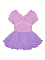 Girls Cotton Short Sleeve Tutu Dress Leotard for Dance