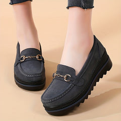Women's Metal Platform Loafers Slip On Shoes