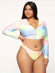 Tie Dye Long Sleeve Round Neck Tankini Set