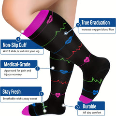 4 Pairs Wide Calf Compression Socks for Men & Women