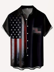 American Flag Print Men's Short Sleeve Shirt for Summer Vacation Resort