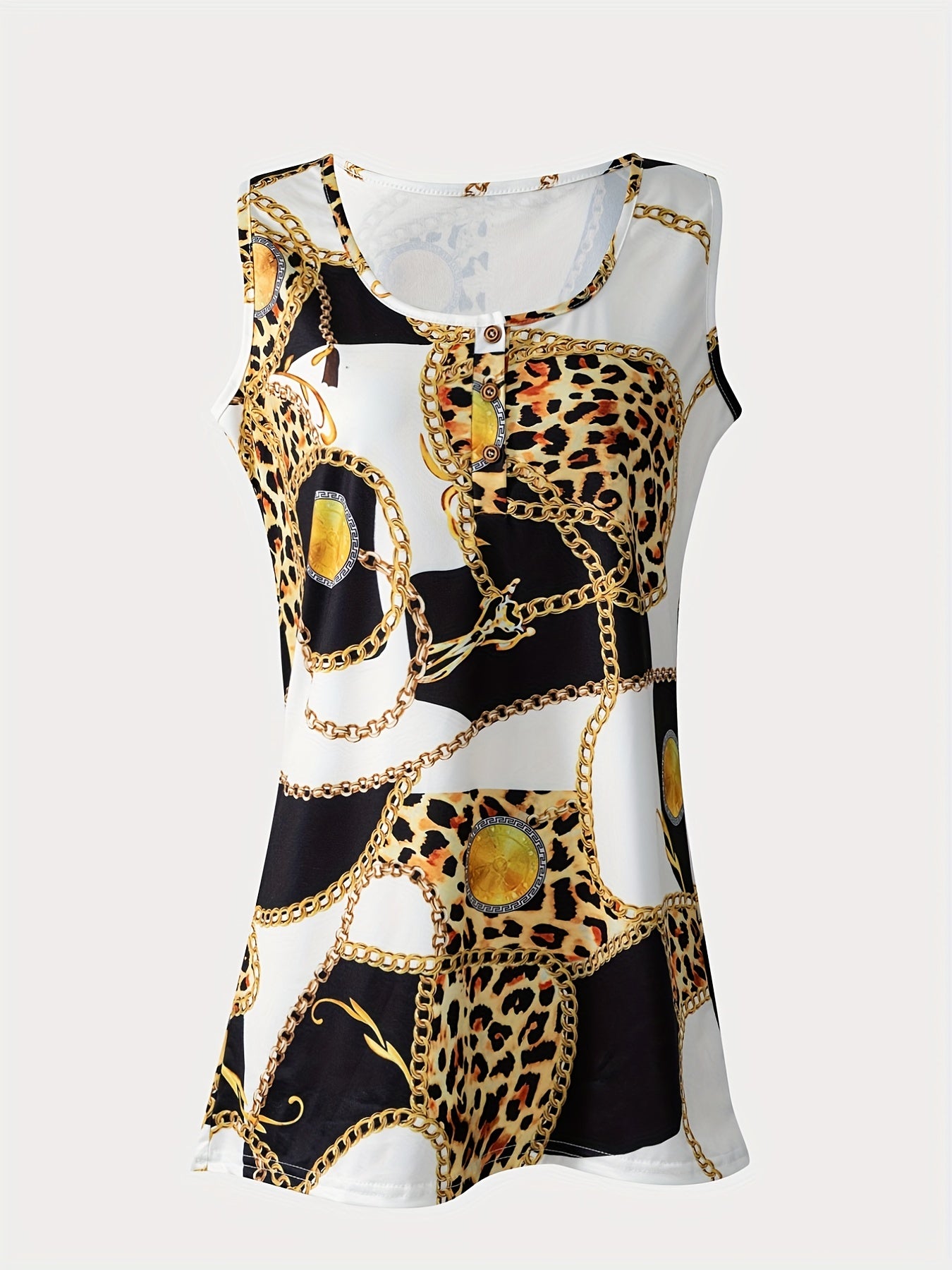 Chain & Leopard Tank Top Sleeveless Casual Summer Women's Clothing