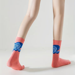5 Pairs Letter Print Socks Breathable Sports Socks Women's Stockings