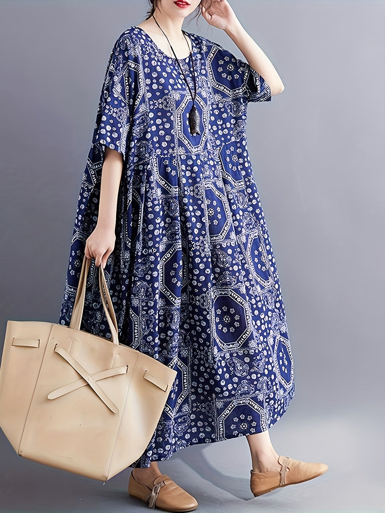 Paisley Print Short Sleeve Maxi Dress