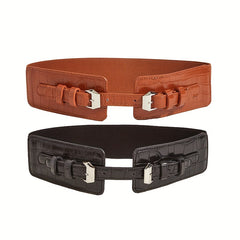 Crocodile Print Double Needle Buckle Elastic Belt Lanyard