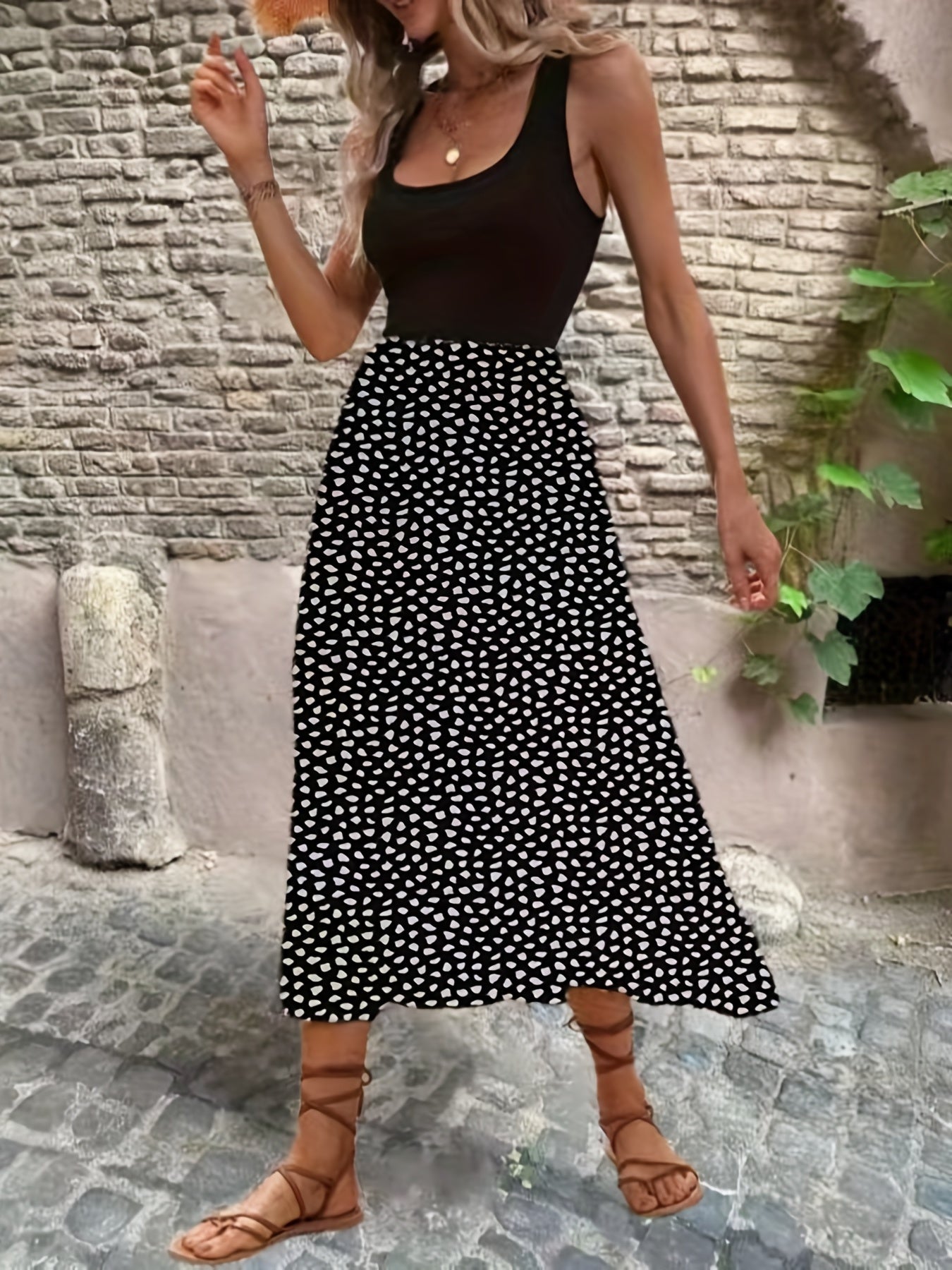 Ditsy Floral Print Sleeveless Midi Dress Women's Clothing
