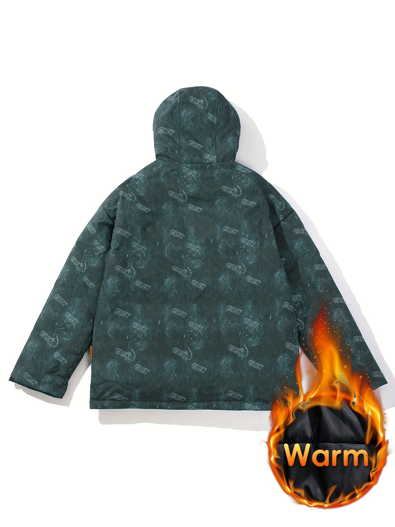 Allover Print Hooded Puffer Jacket for Women