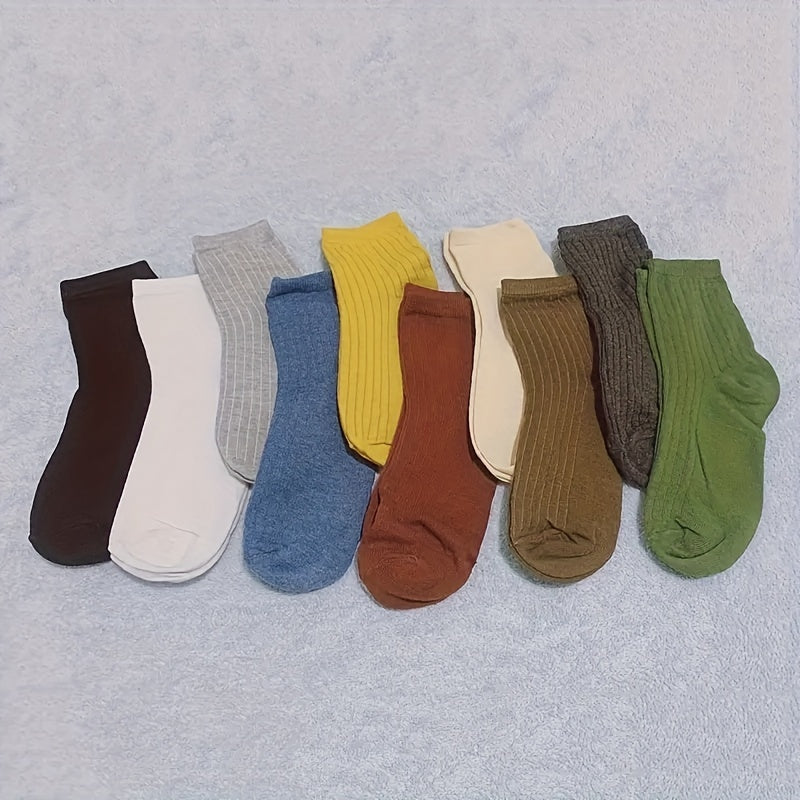 5pairs Men's Crew Socks Breathable Solid Socks