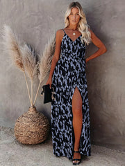 Allover Print V Neck Maxi Wrap Dress