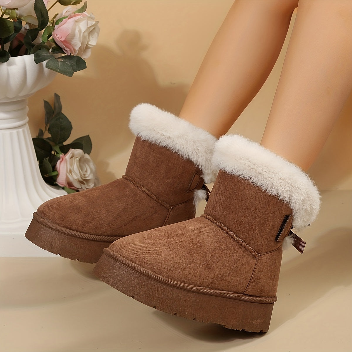 Thick Sole Non Slip Snow Boots Plush Lined Furry Winter Shoes