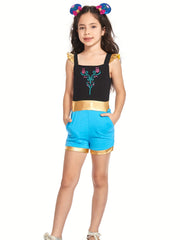Toddler Girls Ruffle Trim Block Rompers Jumpsuits Princess Cosplay Costume