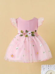 Toddler Girls Daisy Embroidered Mesh Princess Dress
