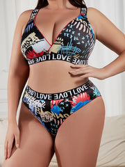 Y2K Graffiti Print Lingerie Set