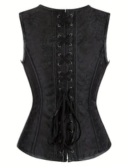 Jacquard Strapless Corset Bustier Retro Style Lace Up Body Shaper