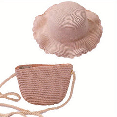 Kids Straw Crossbody Bag and Seaside Hat Set